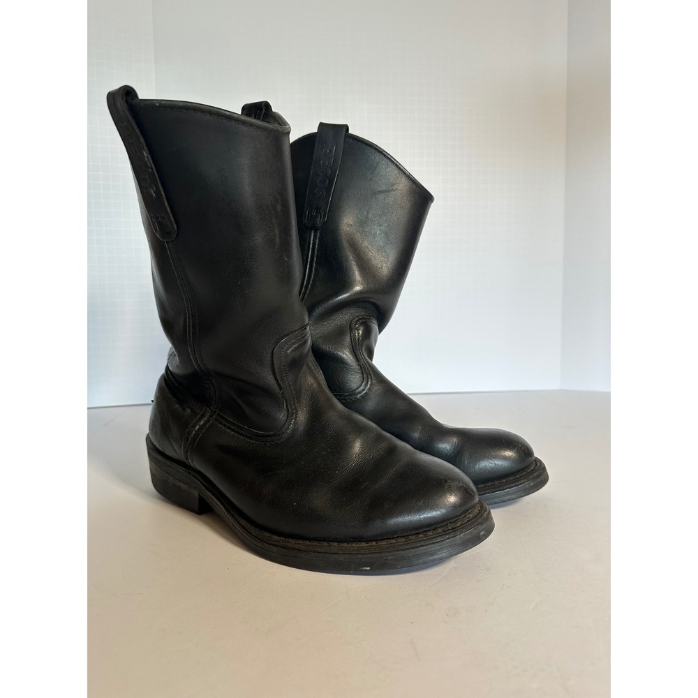 VTG Red Wing Pecos 1116 Mens Black Leather Pull On Work Boots Made in USA 8 E